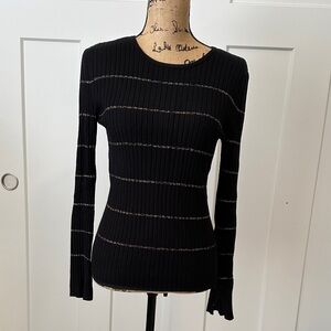Nine West Black Ribbed Sweater with Gold Stripes